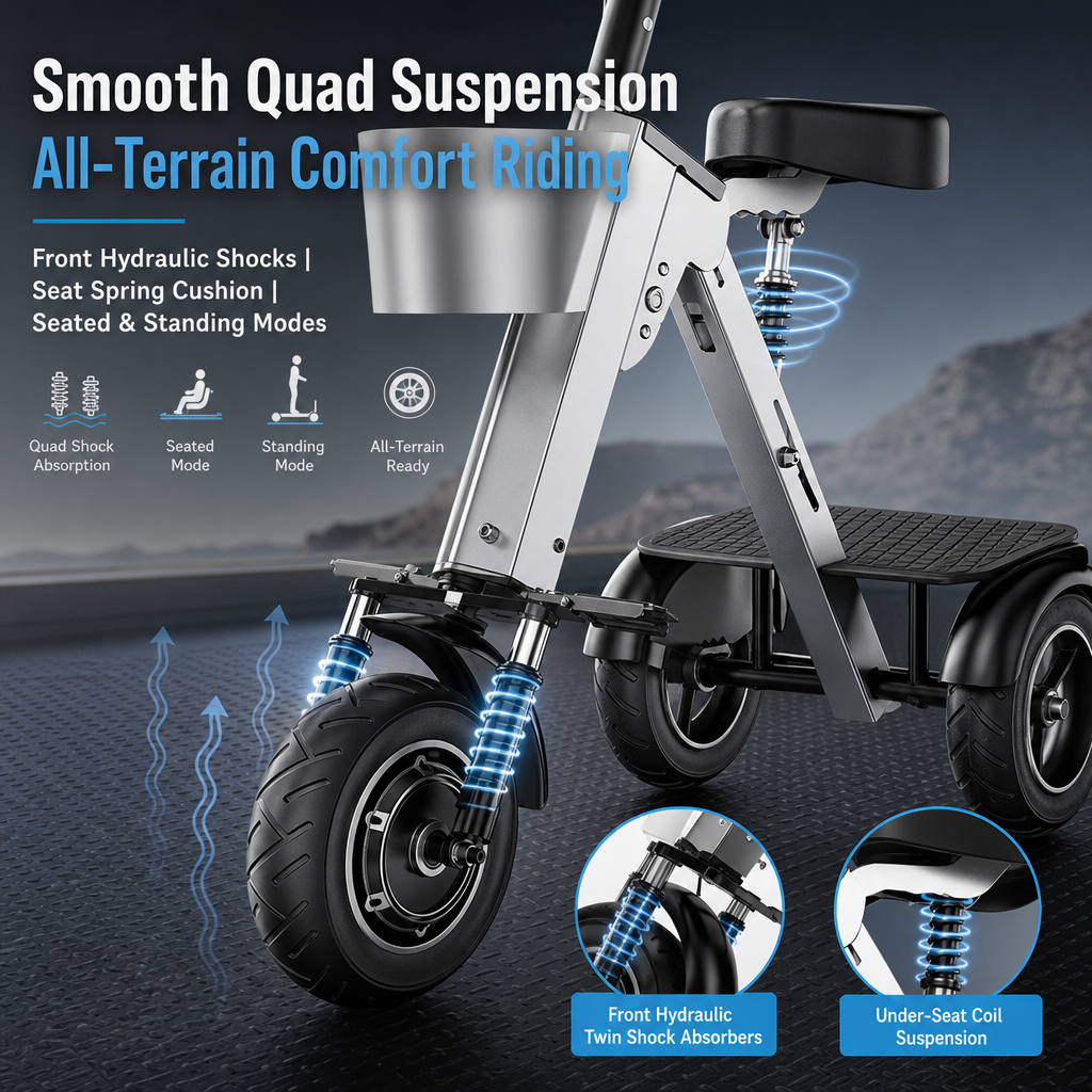 Airline‑Ready 3‑Wheel Folding Electric Scooter, 450W Motor Removable Battery, Portable Foldable E‑Scooter with Storage Basket Shock Absorption for Travel & Daily Errands