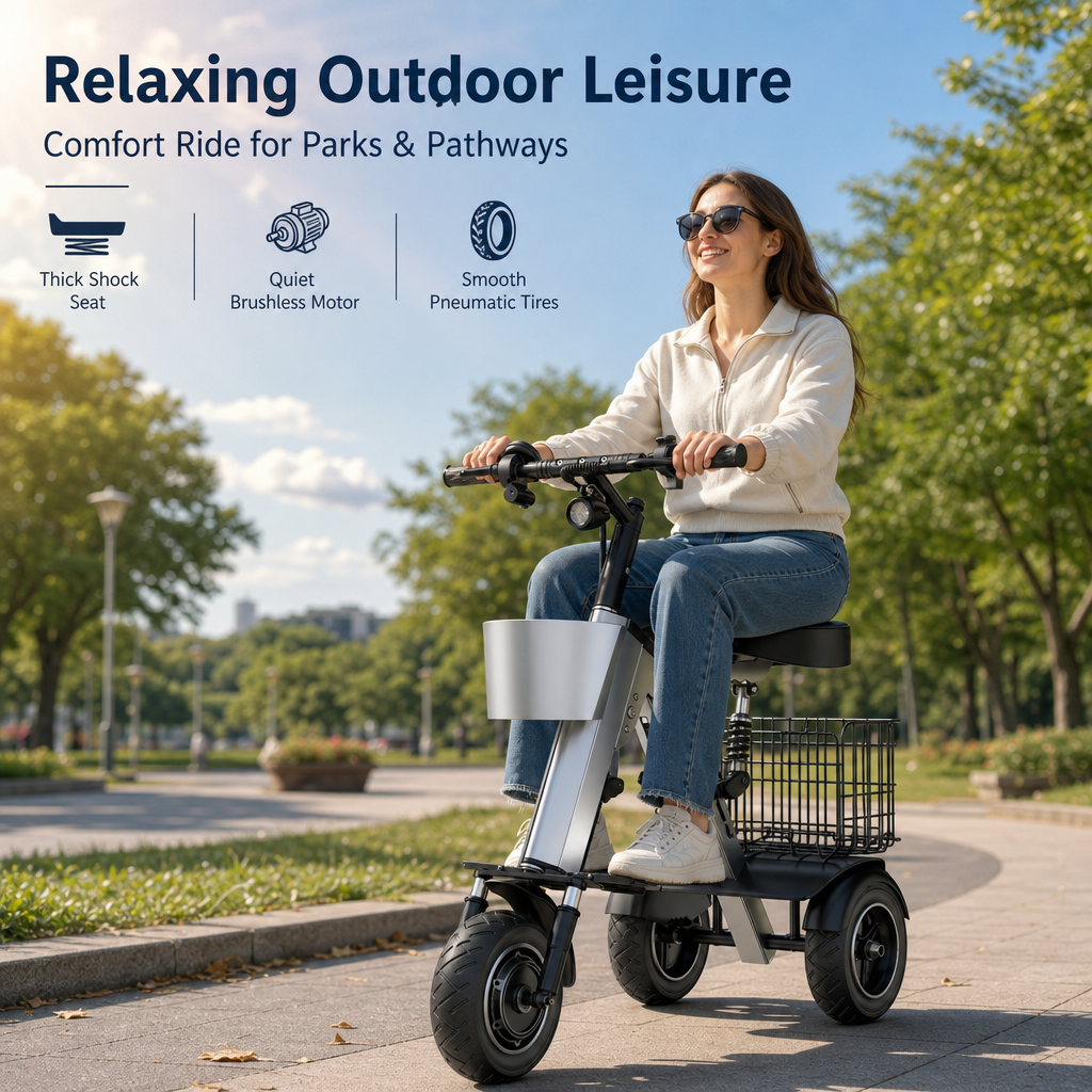 Airline‑Ready 3‑Wheel Folding Electric Scooter, 450W Motor Removable Battery, Portable Foldable E‑Scooter with Storage Basket Shock Absorption for Travel & Daily Errands