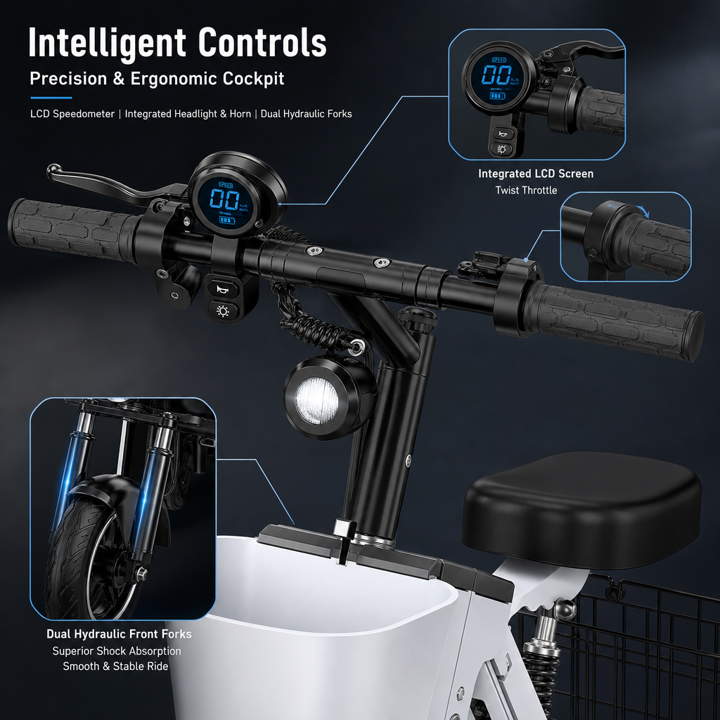 Airline‑Ready 3‑Wheel Folding Electric Scooter, 450W Motor Removable Battery, Portable Foldable E‑Scooter with Storage Basket Shock Absorption for Travel & Daily Errands