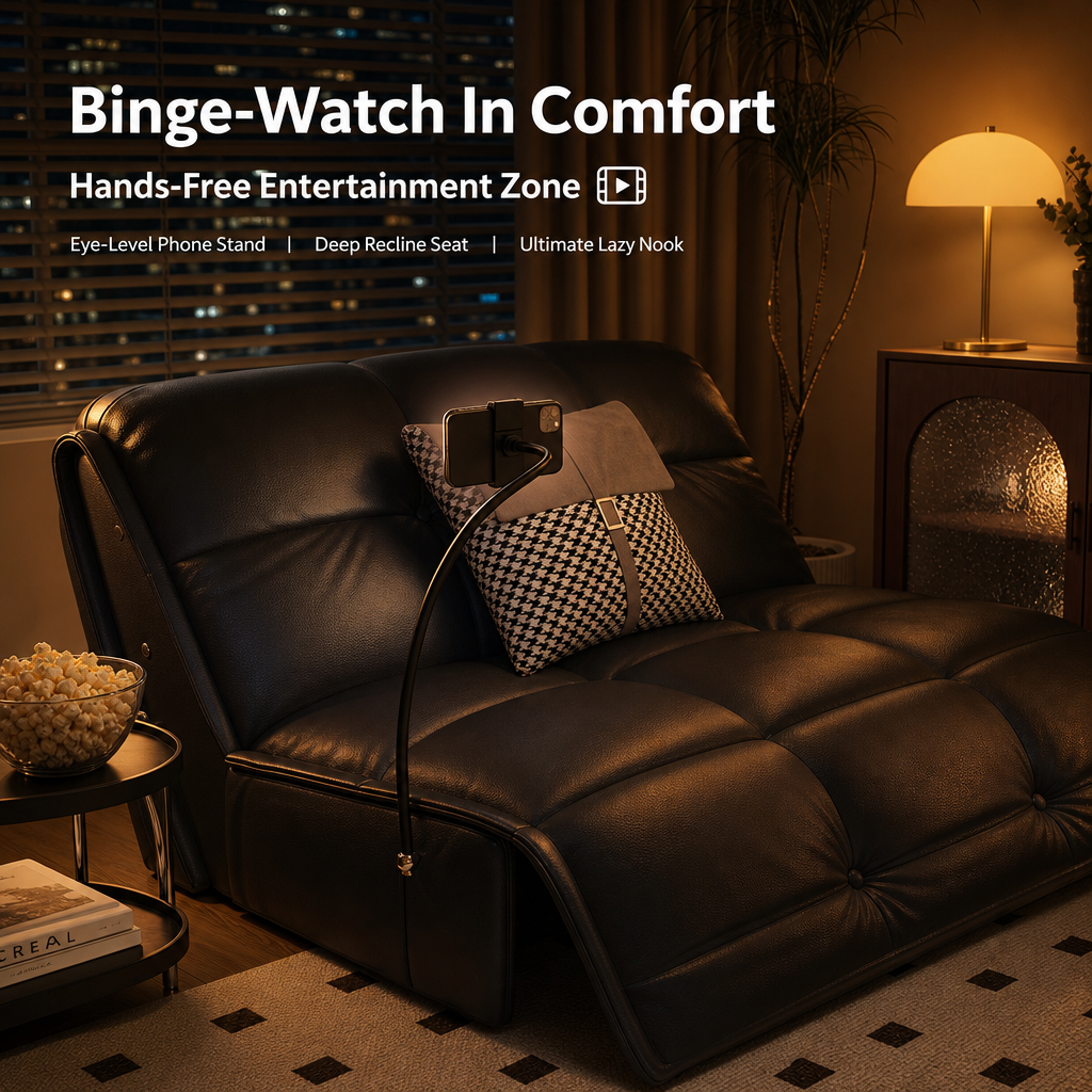 2‑in‑1 Leather Sofa Bed with Phone Holder & Hidden Storage, Convertible Pull‑Out Sleeper Couch with Wheels, Ergonomic Multi‑Posture Lounge Sofa for Small Apartment