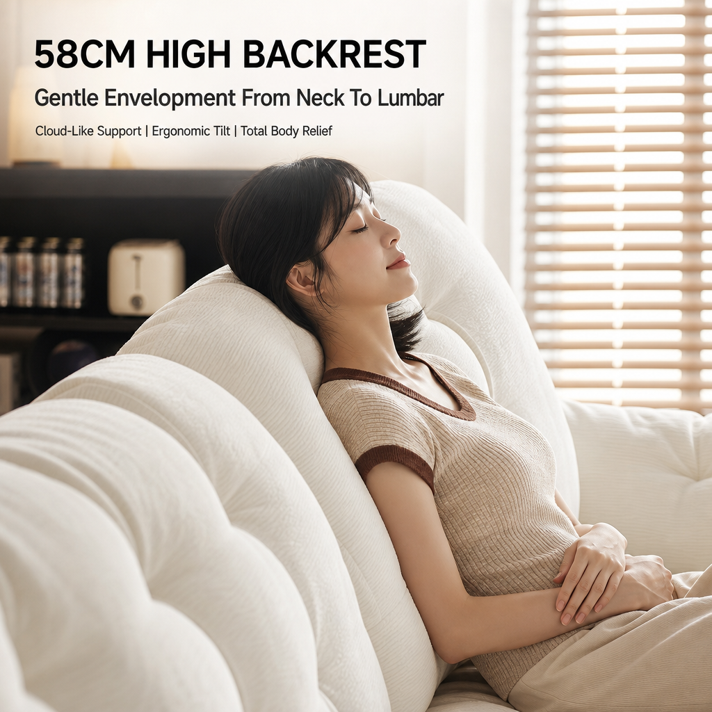 Cream Cloud Sectional Sofa with Removable Covers, Built‑in 360° Phone Holder & USB Charging Port, 58cm High Backrest Deep Seating Boucle Couch for Living Room