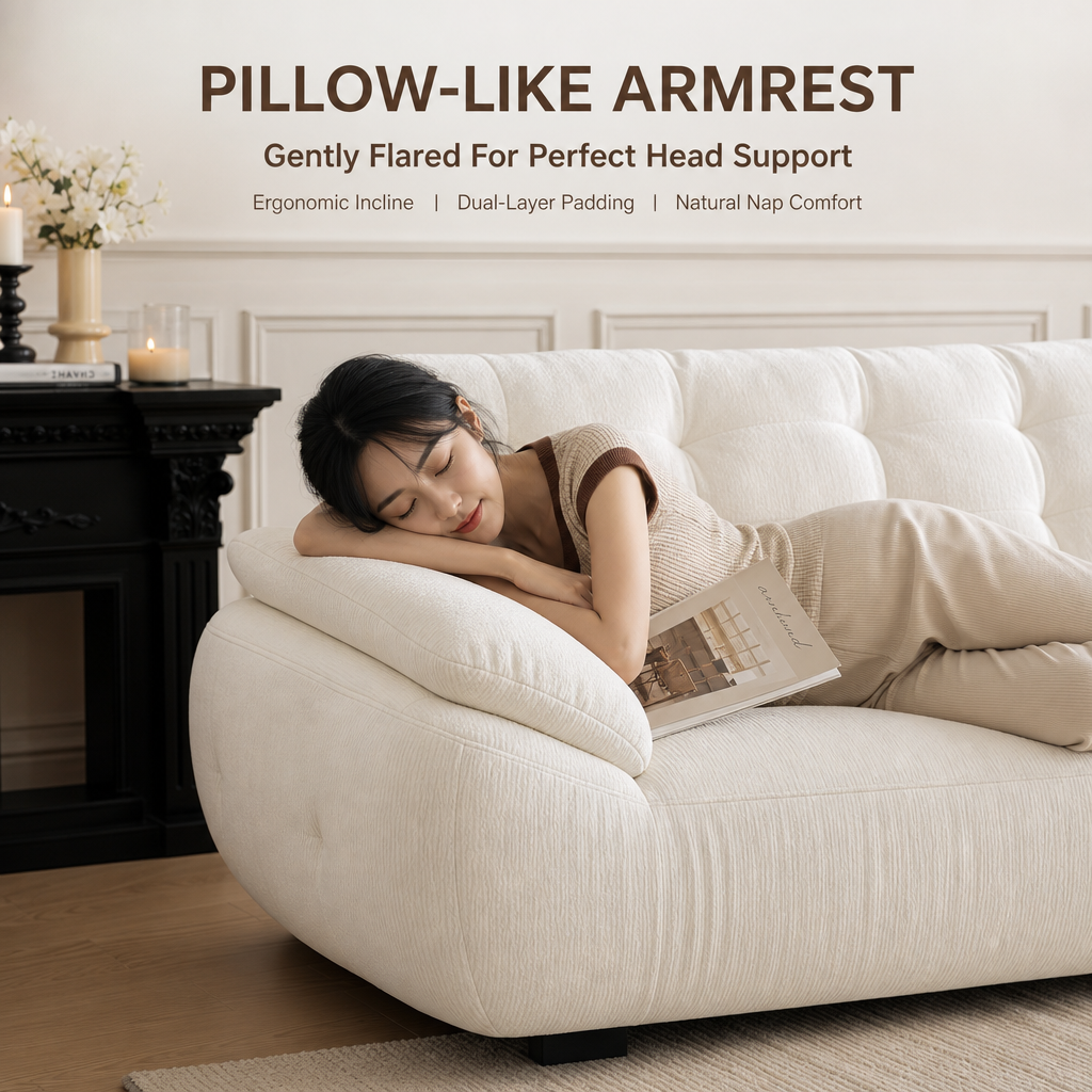 Cream Cloud Sectional Sofa with Removable Covers, Built‑in 360° Phone Holder & USB Charging Port, 58cm High Backrest Deep Seating Boucle Couch for Living Room