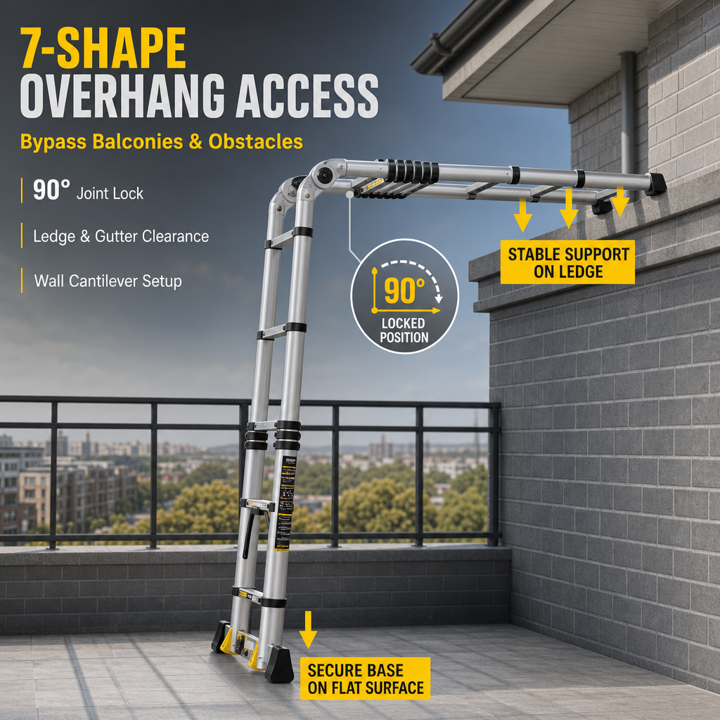 4‑in‑1 Telescopic Aluminium Ladder, 7.3M Multi‑Purpose Transformable Extension Ladder with Transport Wheels, 150KG Load Capacity