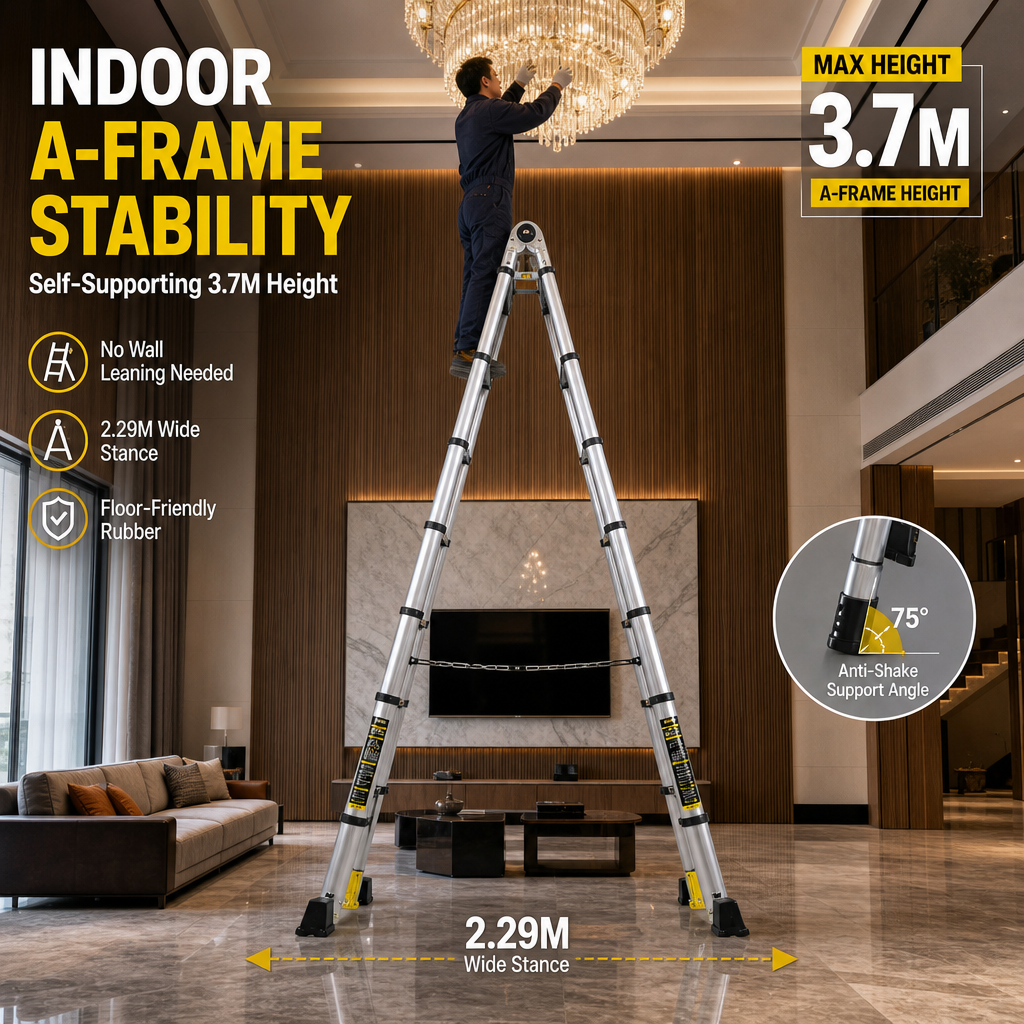 4‑in‑1 Telescopic Aluminium Ladder, 7.3M Multi‑Purpose Transformable Extension Ladder with Transport Wheels, 150KG Load Capacity